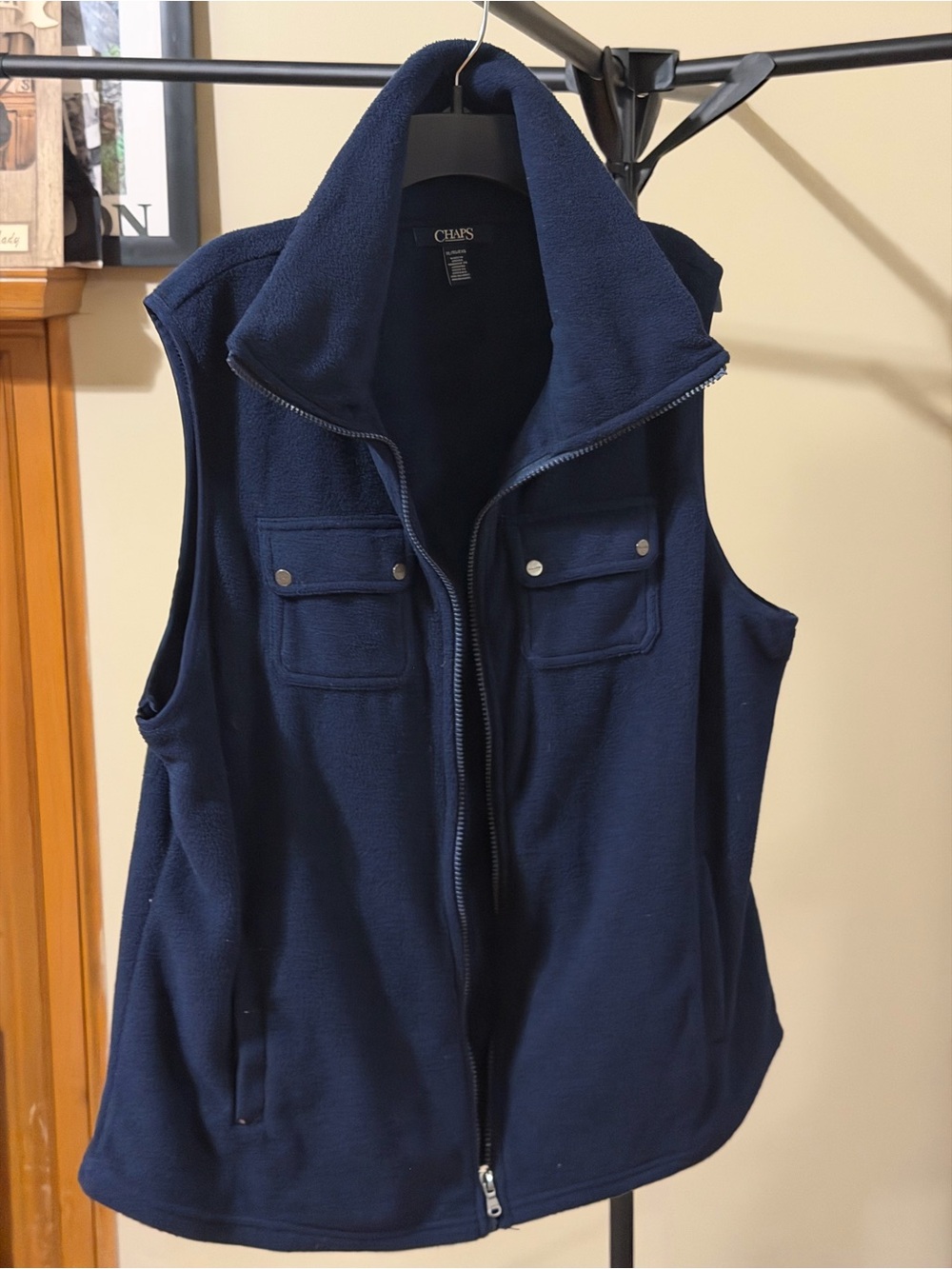 Chaps Navy Sleeveless Fleece Vest with Front Pockets